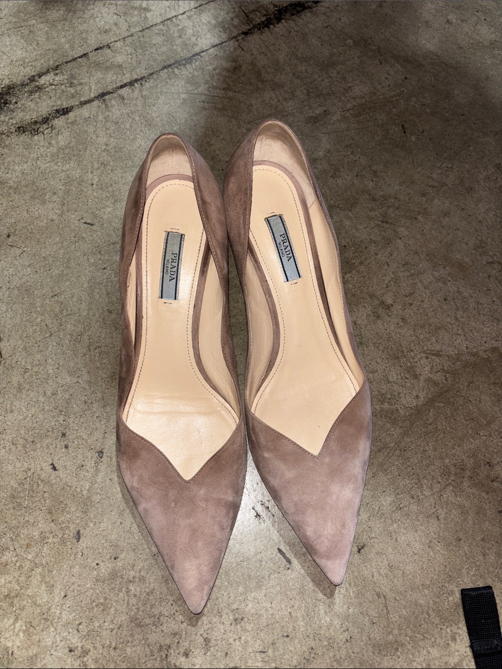 Prada Taupe Suede Pointed-Toe Heels